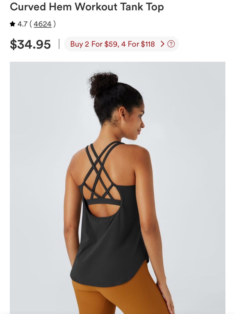 Halara Curved-Hem Black Strappy Back Tank Top